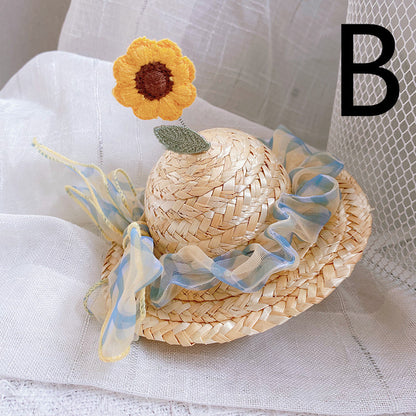 Pet Cute Knitted Straw Hat Flower Hat Cat Dog Photo Props