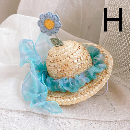 Pet Cute Knitted Straw Hat Flower Hat Cat Dog Photo Props