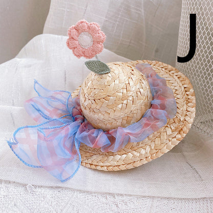 Pet Cute Knitted Straw Hat Flower Hat Cat Dog Photo Props