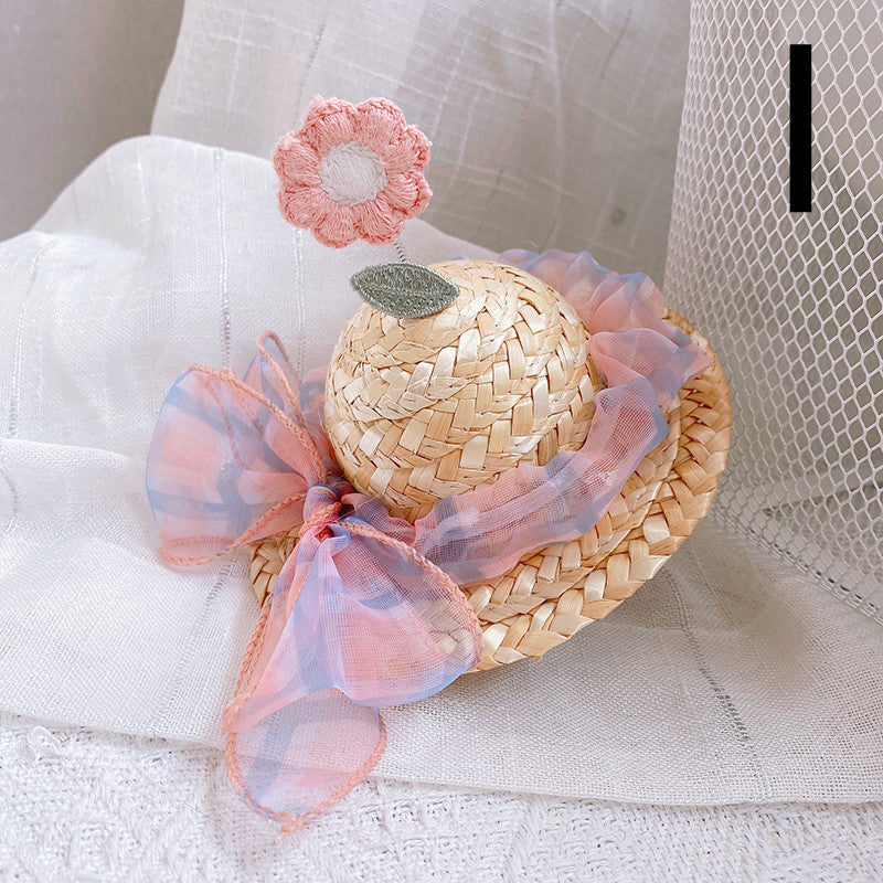 Pet Cute Knitted Straw Hat Flower Hat Cat Dog Photo Props