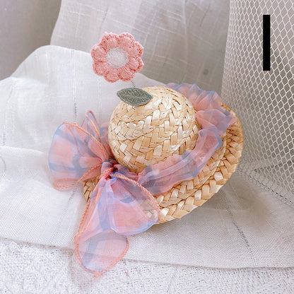 Pet Cute Knitted Straw Hat Flower Hat Cat Dog Photo Props